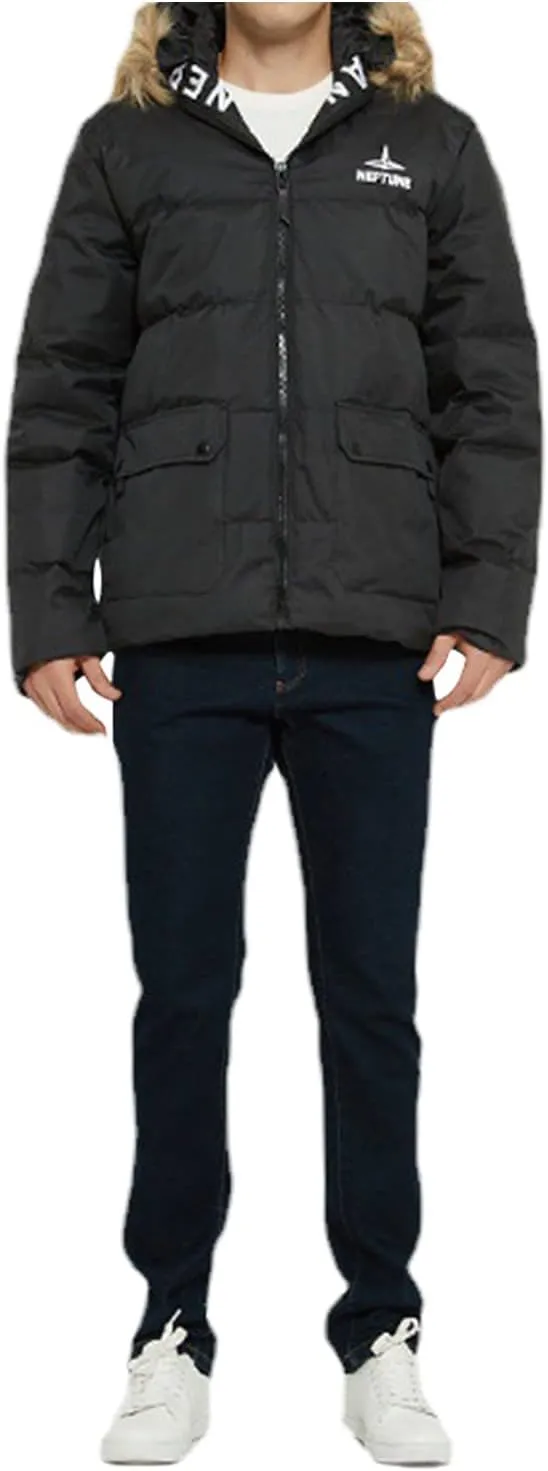 Men's Thickened Bread Cloth Faux- Hooded Letter Print Full-Zipper Padded Plus Size Cotton Coat Jacket Small Mens