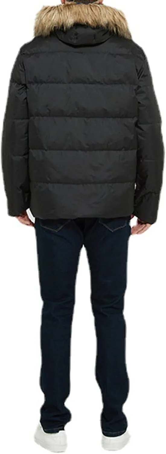 Men's Thickened Bread Cloth Faux- Hooded Letter Print Full-Zipper Padded Plus Size Cotton Coat Jacket Small Mens