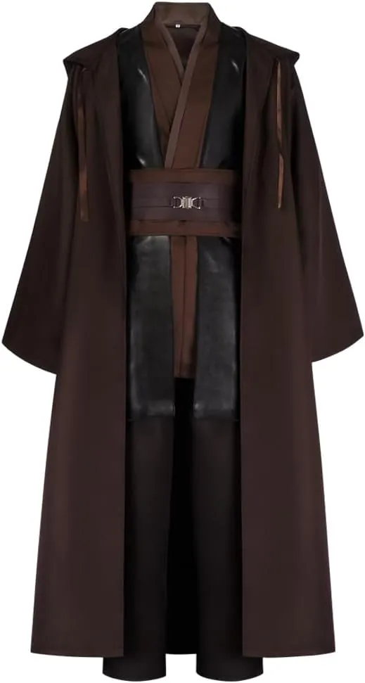 Mens Tunic Robe Knight Long Hooded Cloak with Belt Hooded Robe Tunic Full Set Halloween Cosplay Costume
