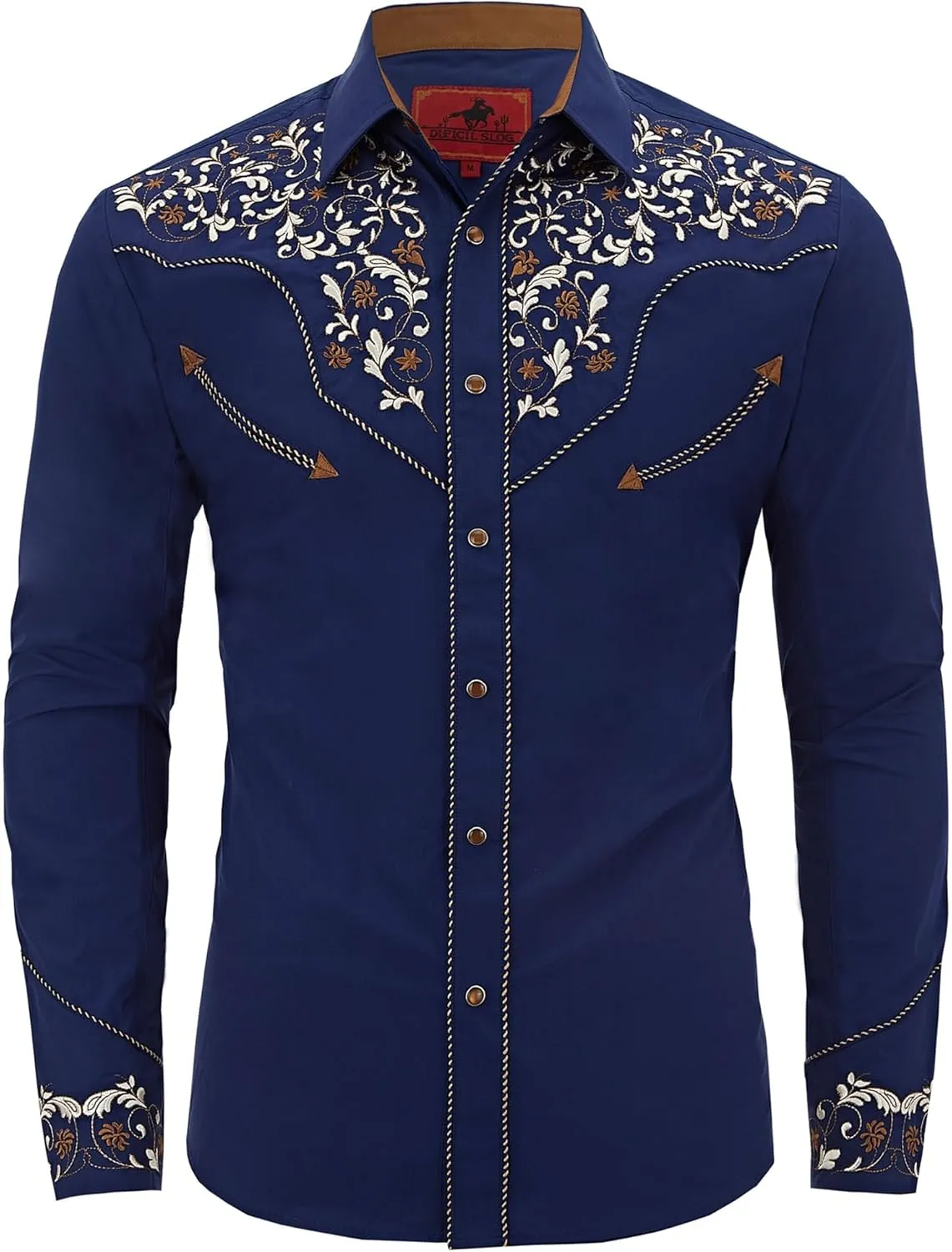 Men's Western Cowboy Shirt Embroidered Long Sleeve Casual Button Down Shirt