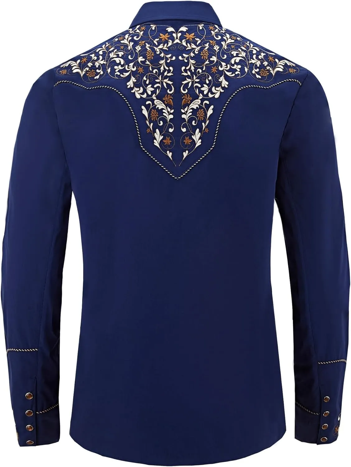 Men's Western Cowboy Shirt Embroidered Long Sleeve Casual Button Down Shirt