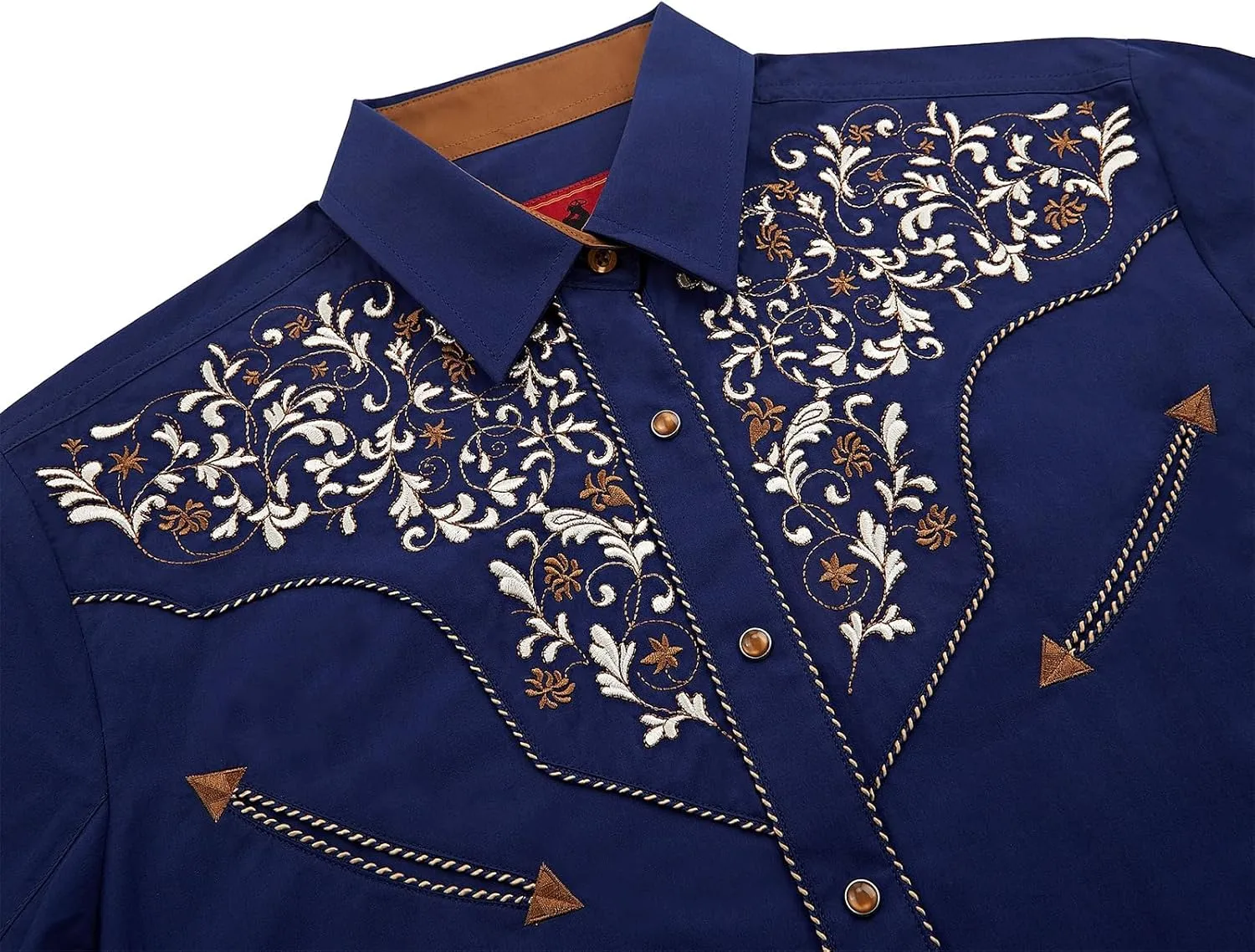 Men's Western Cowboy Shirt Embroidered Long Sleeve Casual Button Down Shirt