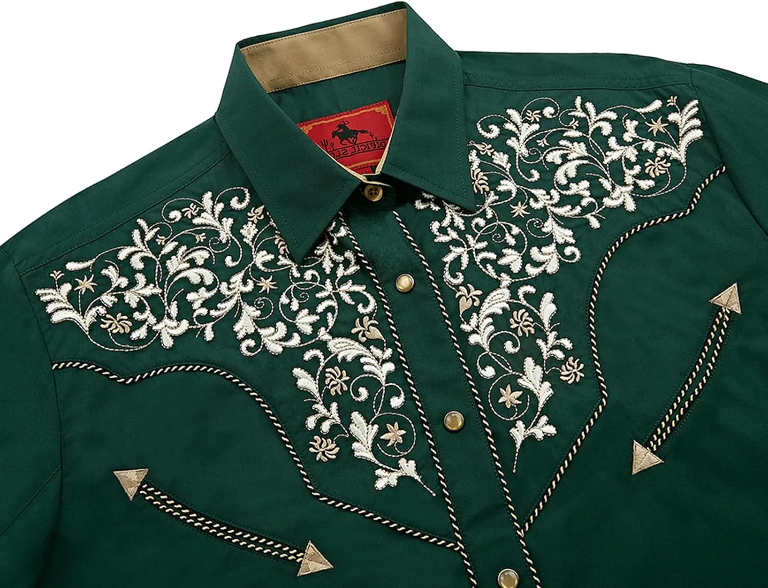 Men's Western Cowboy Shirt Embroidered Long Sleeve Casual Button Down Shirt