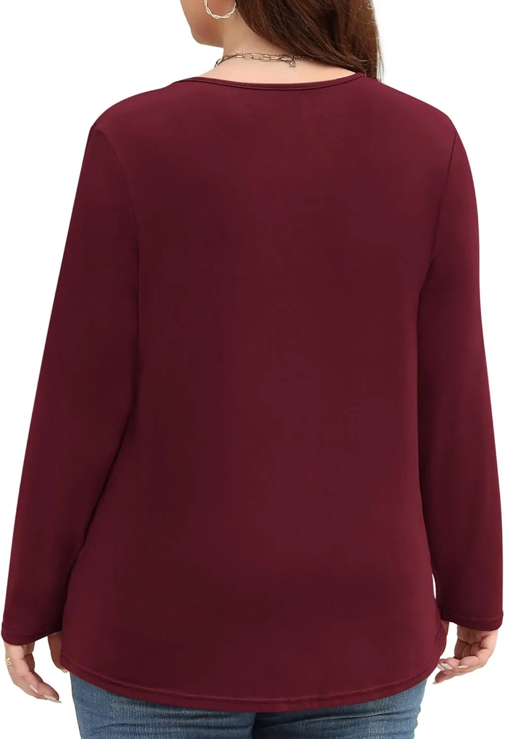 Miladusa Plus Size Tops for Women Long Sleeve Shirts Keyhole Crewneck Pleated Tunics Tee Blouse L-4XL