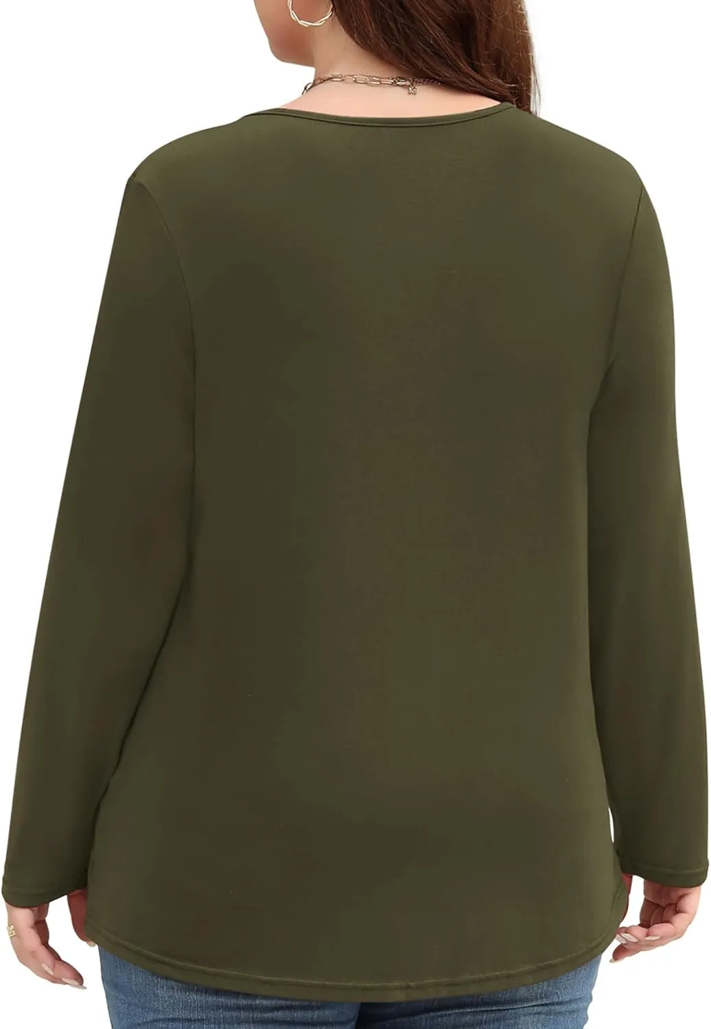 Miladusa Plus Size Tops for Women Long Sleeve Shirts Keyhole Crewneck Pleated Tunics Tee Blouse L-4XL