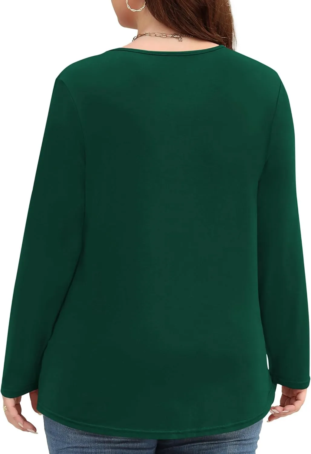 Miladusa Plus Size Tops for Women Long Sleeve Shirts Keyhole Crewneck Pleated Tunics Tee Blouse L-4XL
