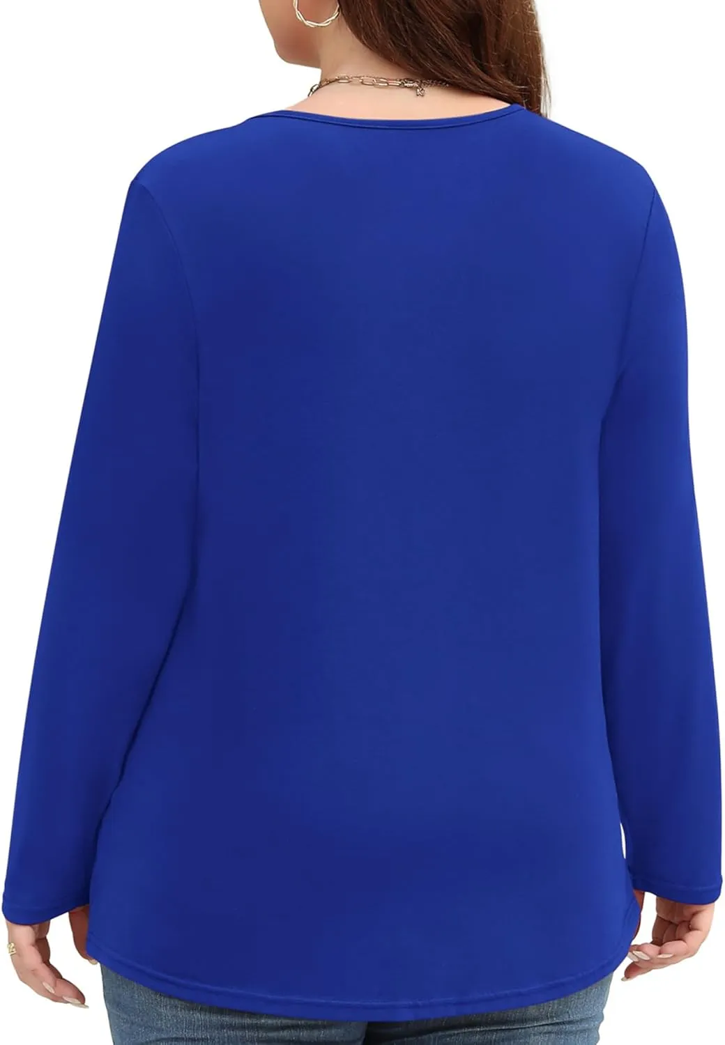 Miladusa Plus Size Tops for Women Long Sleeve Shirts Keyhole Crewneck Pleated Tunics Tee Blouse L-4XL