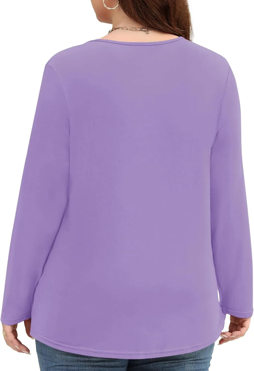 Miladusa Plus Size Tops for Women Long Sleeve Shirts Keyhole Crewneck Pleated Tunics Tee Blouse L-4XL