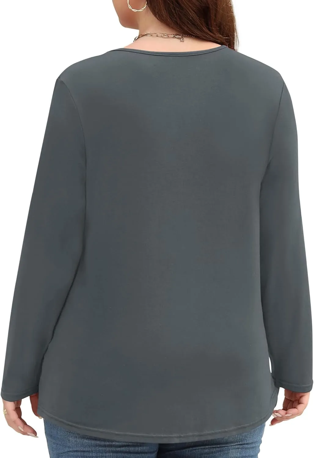 Miladusa Plus Size Tops for Women Long Sleeve Shirts Keyhole Crewneck Pleated Tunics Tee Blouse L-4XL