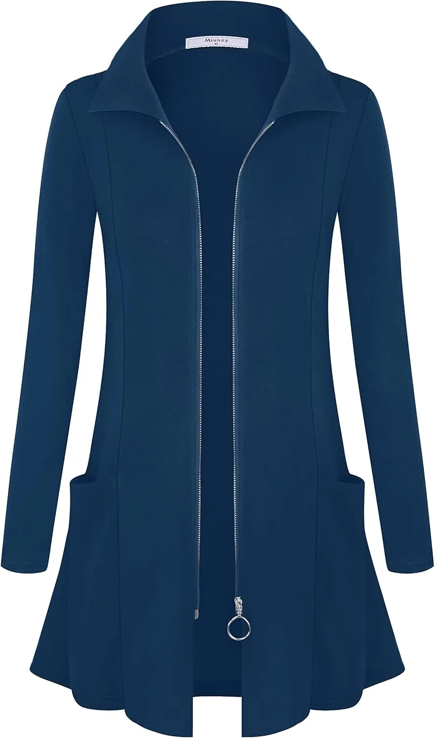 Miusey Womens Zip Up Tunic Sweatshirt Collar Neck Lightweight Long Jacket Cardigans