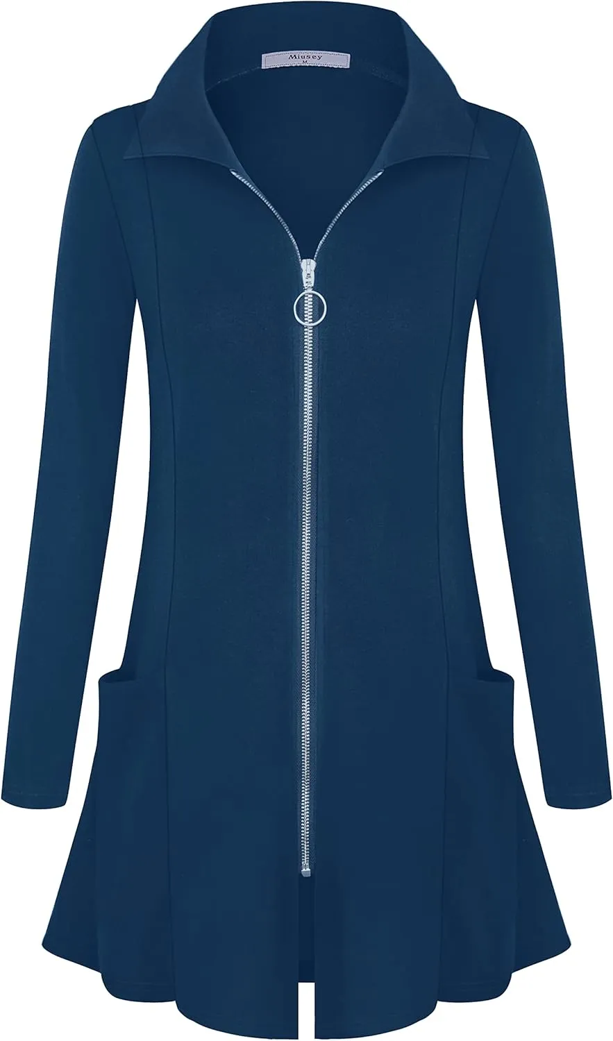 Miusey Womens Zip Up Tunic Sweatshirt Collar Neck Lightweight Long Jacket Cardigans