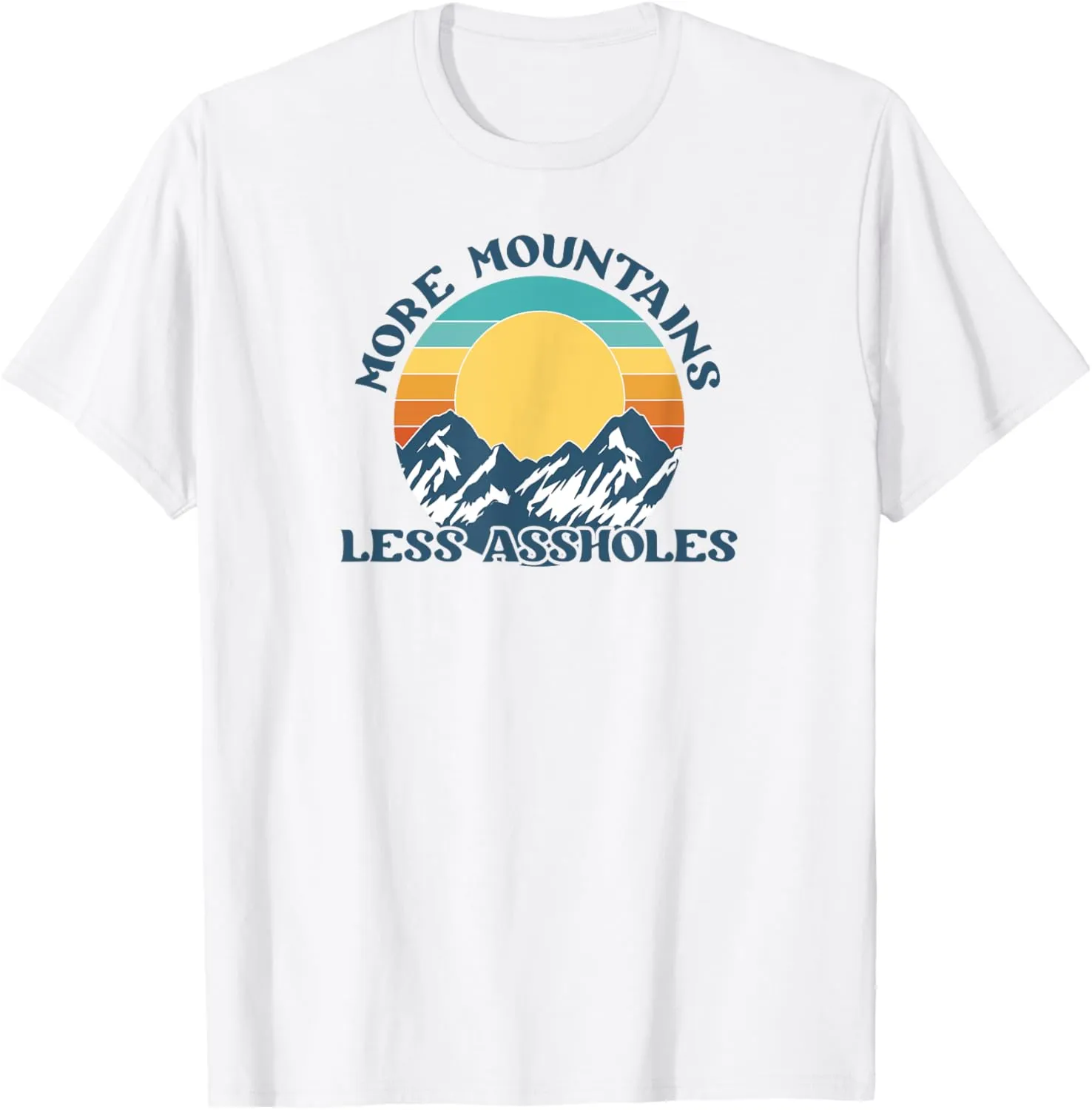 More Mountains Less Assholes Vintage Sunset Hiking Camping T-Shirt