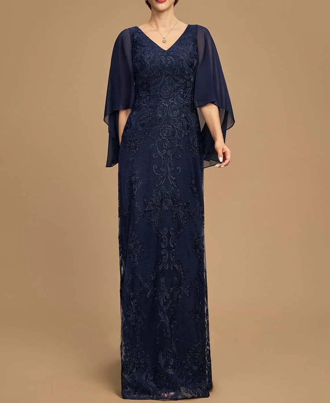 NABN Mother of The Bride Dresses with Cape Long Evening Dress Chiffon Formal Wedding Guest Dresses for Women