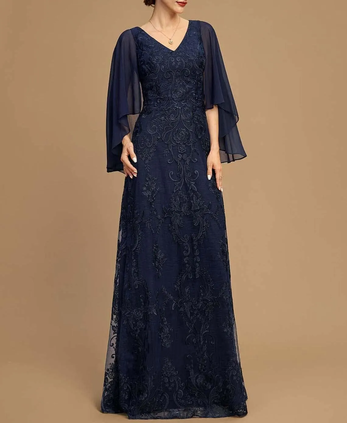 NABN Mother of The Bride Dresses with Cape Long Evening Dress Chiffon Formal Wedding Guest Dresses for Women
