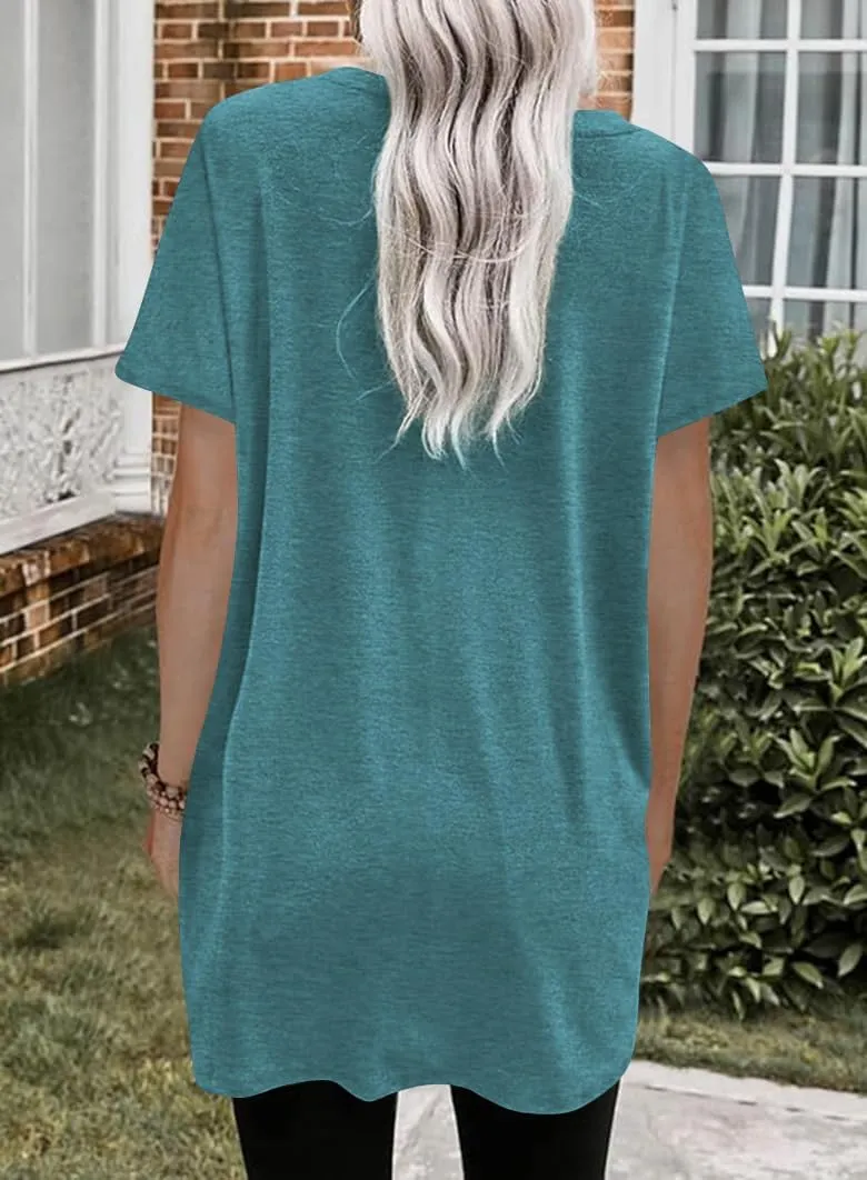 Naggoo Womens Short Sleeve Tunic Tops for Leggings Summer Casual Long Shirts with Pockets Loose Fit Oversized Tshirts