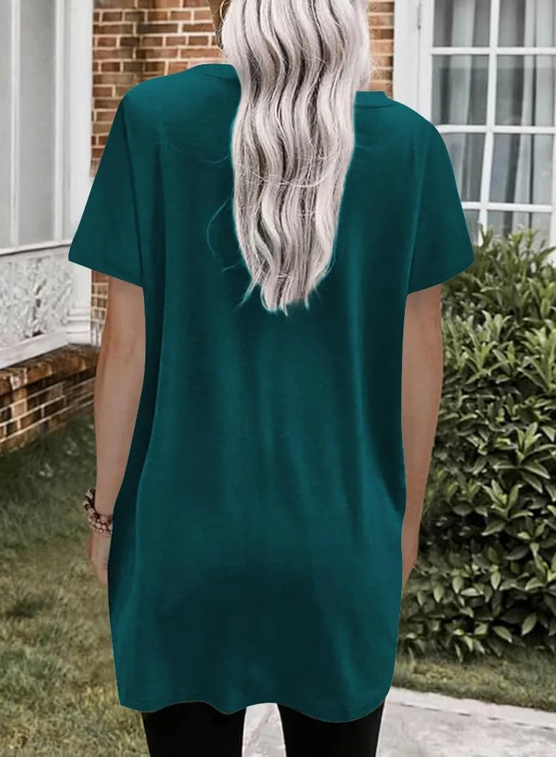 Naggoo Womens Short Sleeve Tunic Tops for Leggings Summer Casual Long Shirts with Pockets Loose Fit Oversized Tshirts