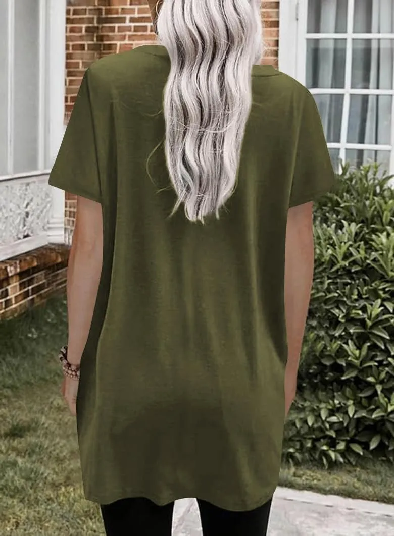 Naggoo Womens Short Sleeve Tunic Tops for Leggings Summer Casual Long Shirts with Pockets Loose Fit Oversized Tshirts