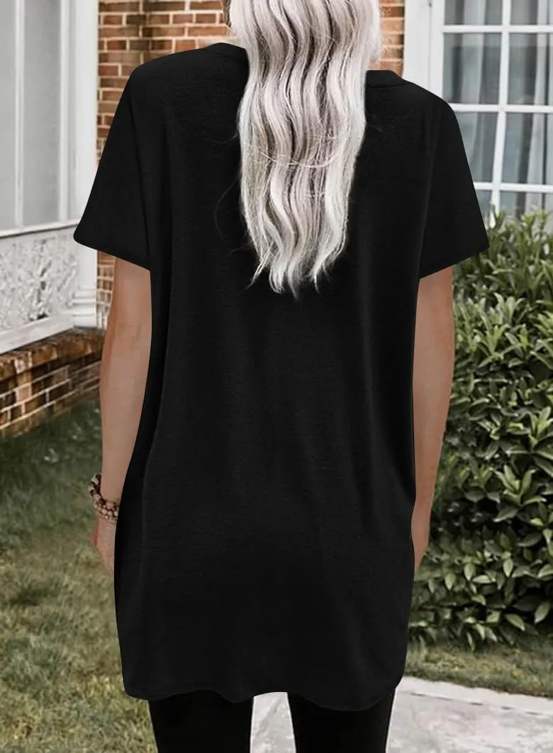 Naggoo Womens Short Sleeve Tunic Tops for Leggings Summer Casual Long Shirts with Pockets Loose Fit Oversized Tshirts