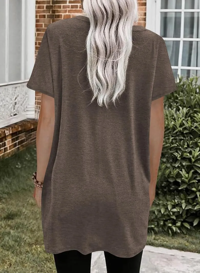 Naggoo Womens Short Sleeve Tunic Tops for Leggings Summer Casual Long Shirts with Pockets Loose Fit Oversized Tshirts