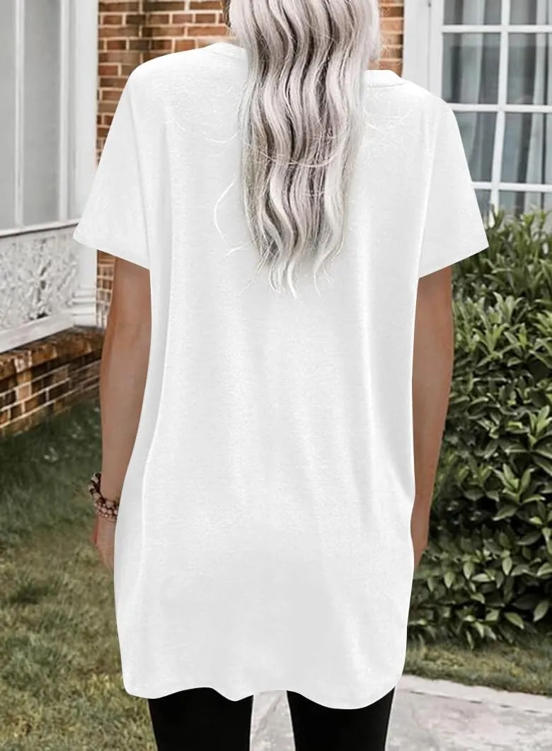 Naggoo Womens Short Sleeve Tunic Tops for Leggings Summer Casual Long Shirts with Pockets Loose Fit Oversized Tshirts