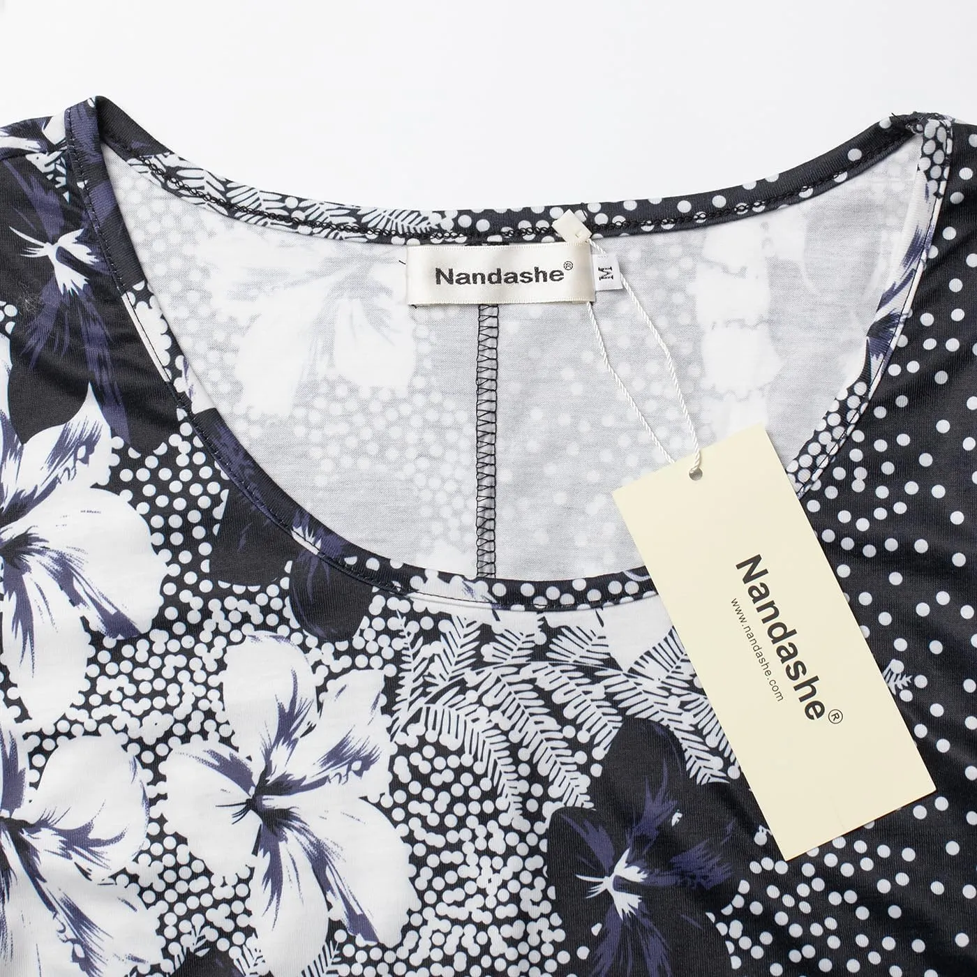 Nandashe Womens 3/4 Sleeves Floral Tunic Shirts Summer Casual Dressy Blouse Tops
