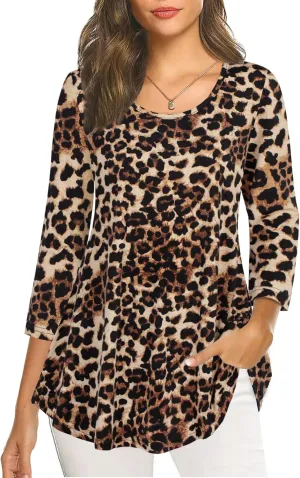 Nandashe Womens 3/4 Sleeves Floral Tunic Shirts Summer Casual Dressy Blouse Tops