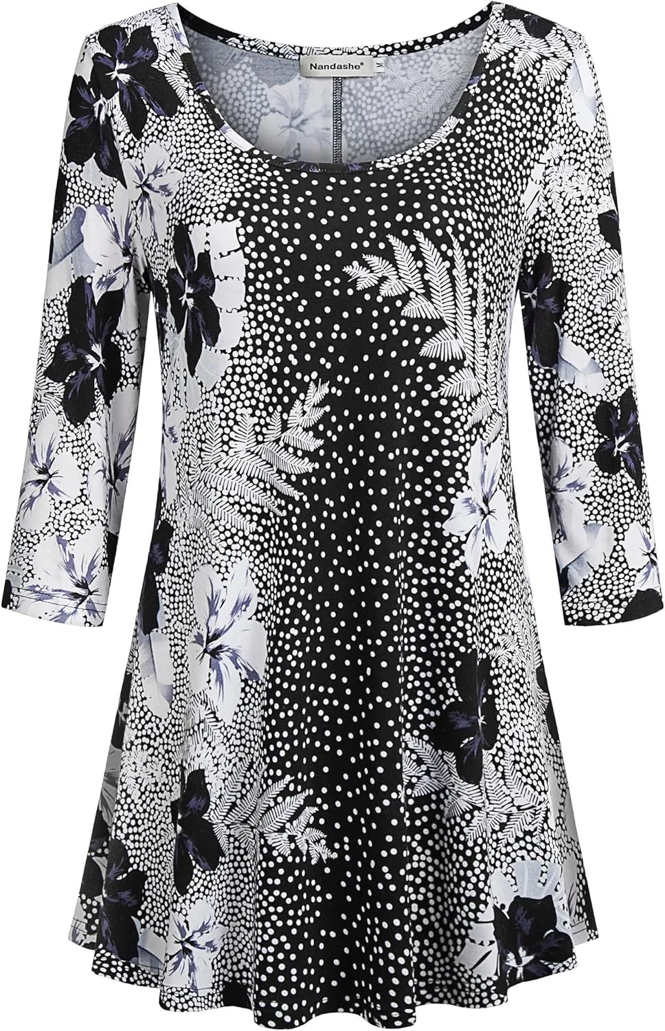 Nandashe Womens 3/4 Sleeves Floral Tunic Shirts Summer Casual Dressy Blouse Tops