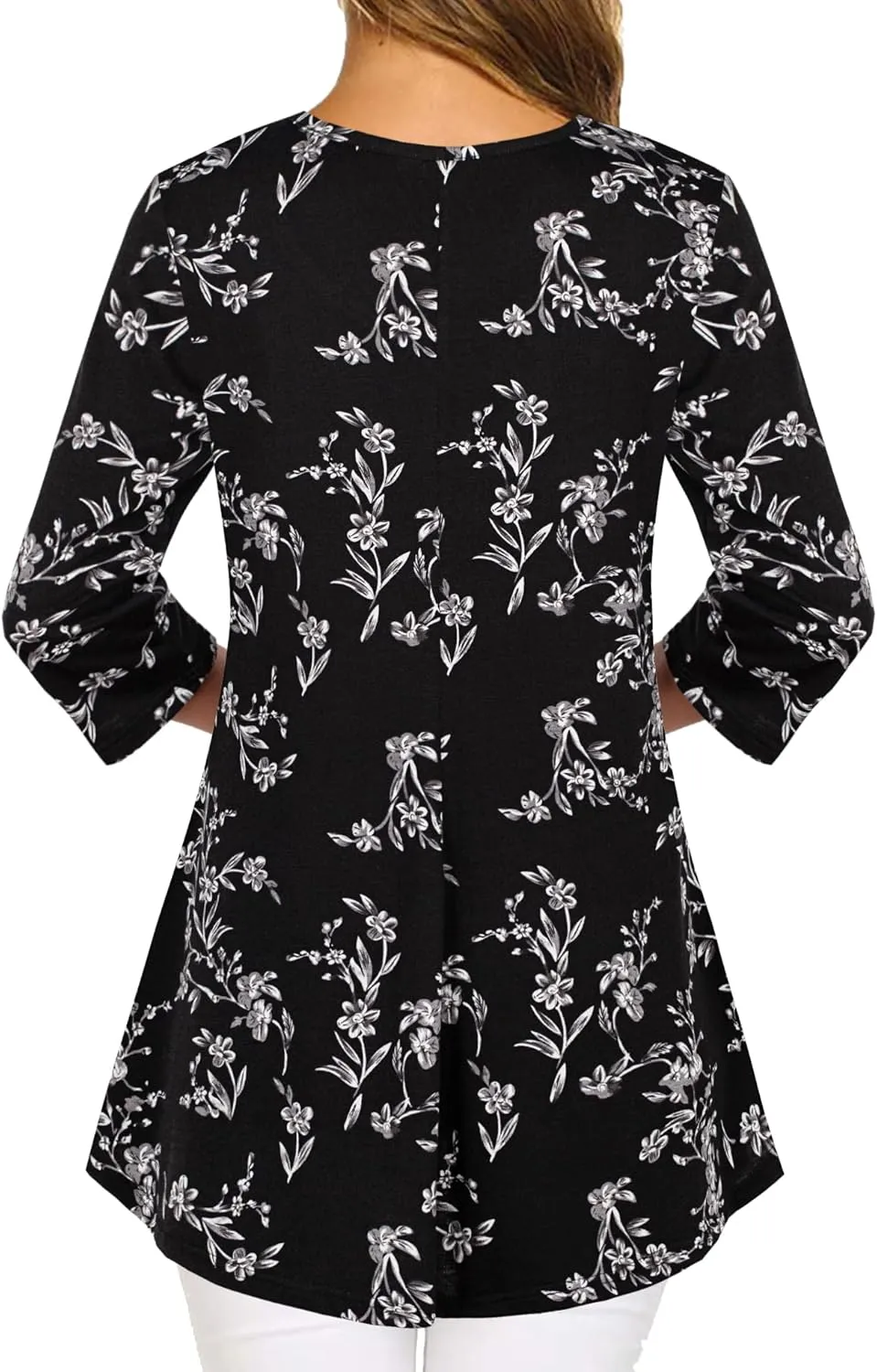 Nandashe Womens 3/4 Sleeves Floral Tunic Shirts Summer Casual Dressy Blouse Tops
