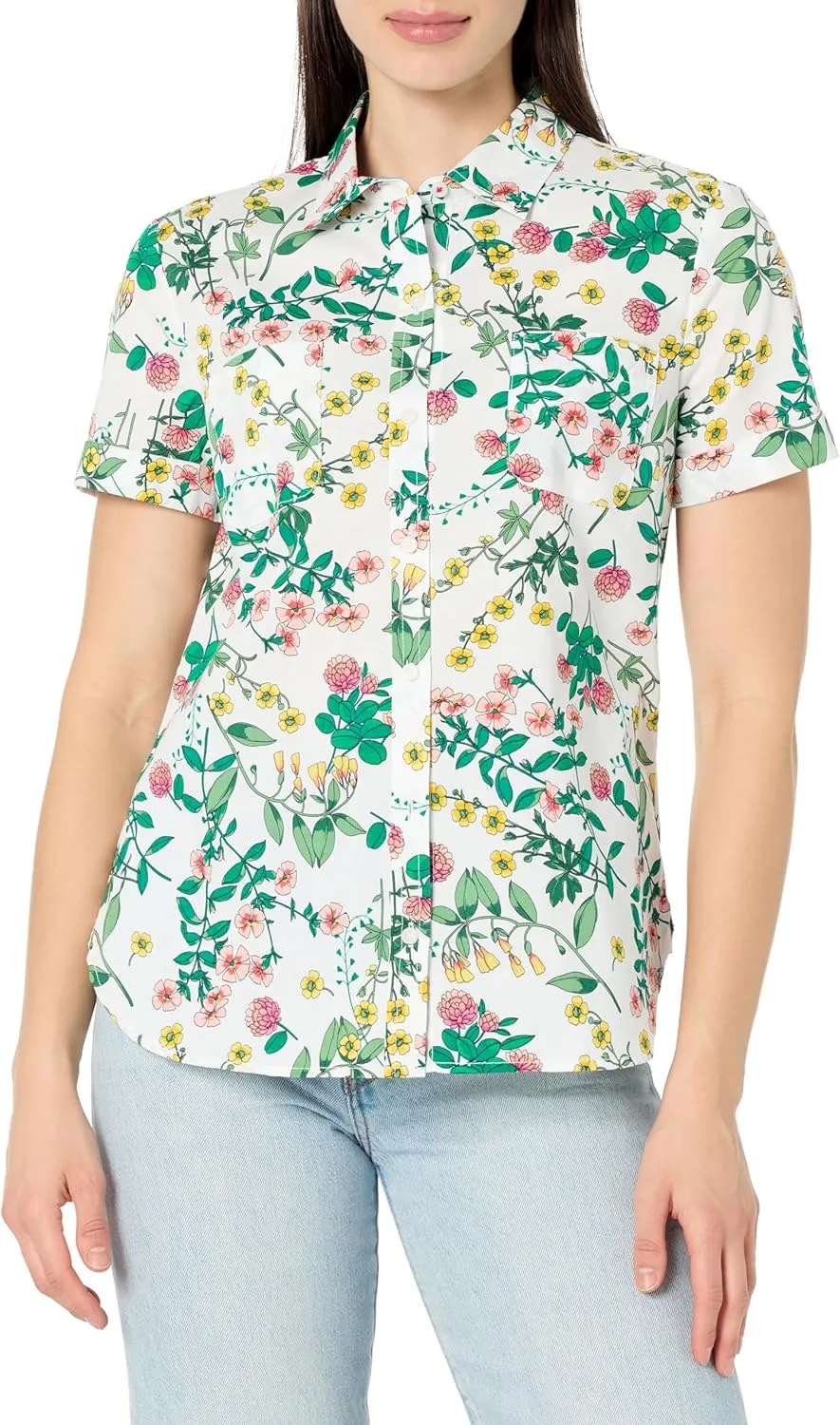 Nautica Women's Button Front Short Sleeve Camp Shirt
