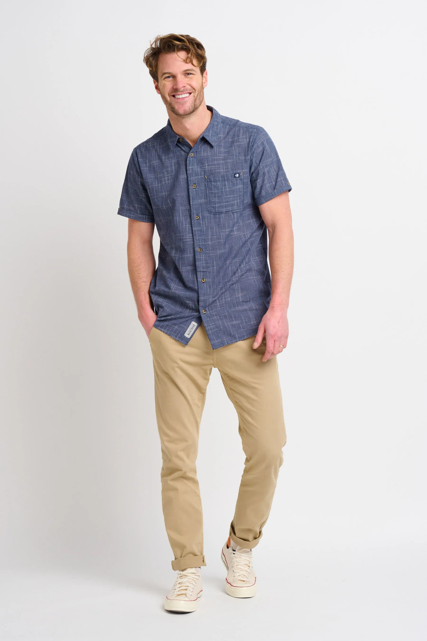Navy Slub Checked Shirt