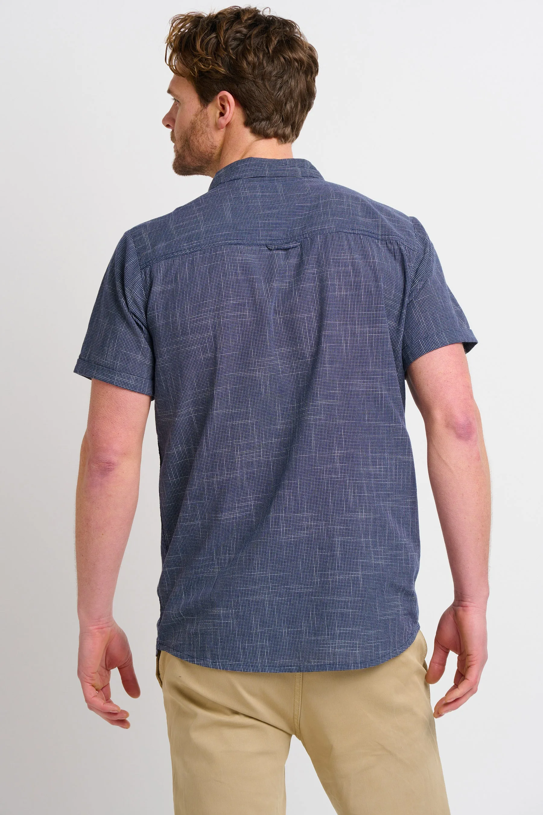 Navy Slub Checked Shirt