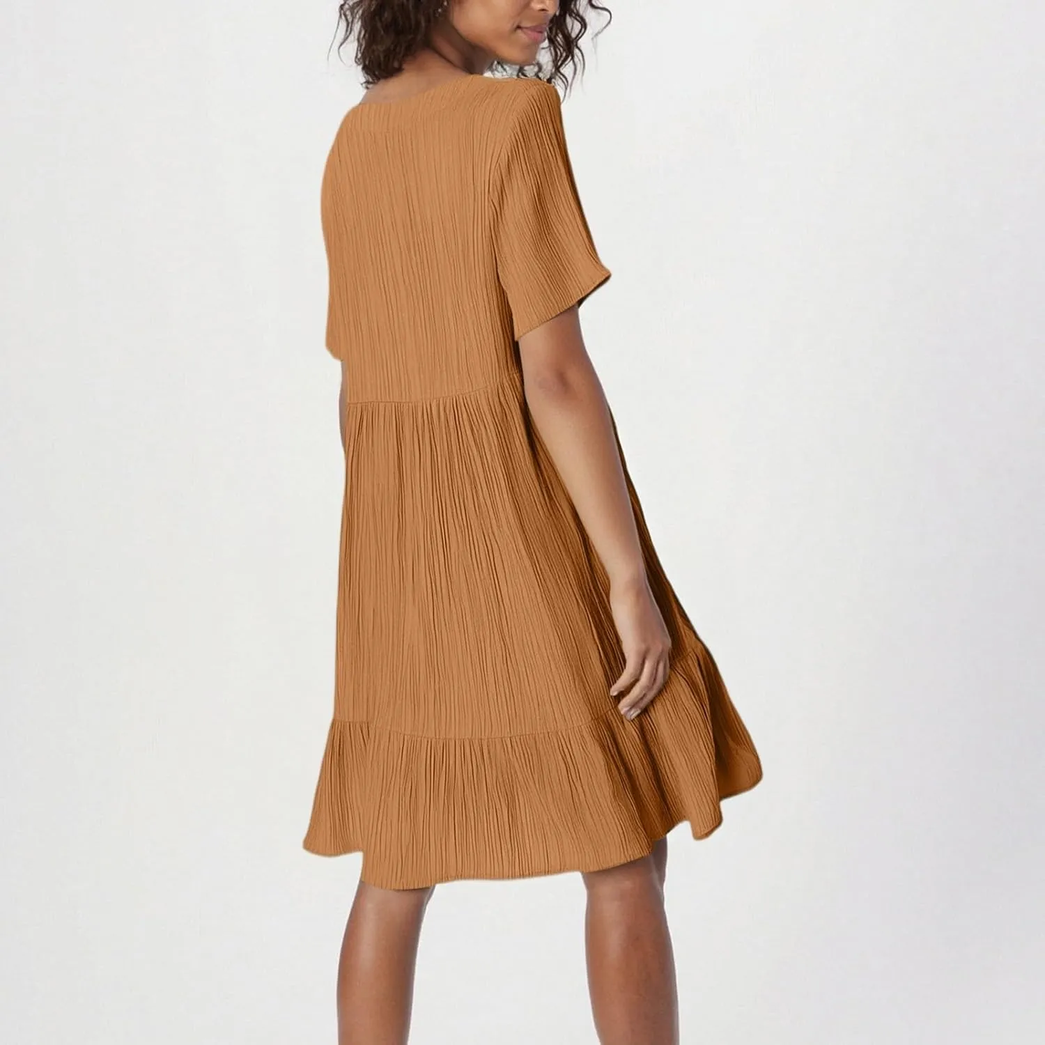 NBXNZWF Summer Dresses for Women 2025 Short Sleeve V Neck Ruffle Flowy Mini Dress Pleated Beach Vacation T Shirt Sundress