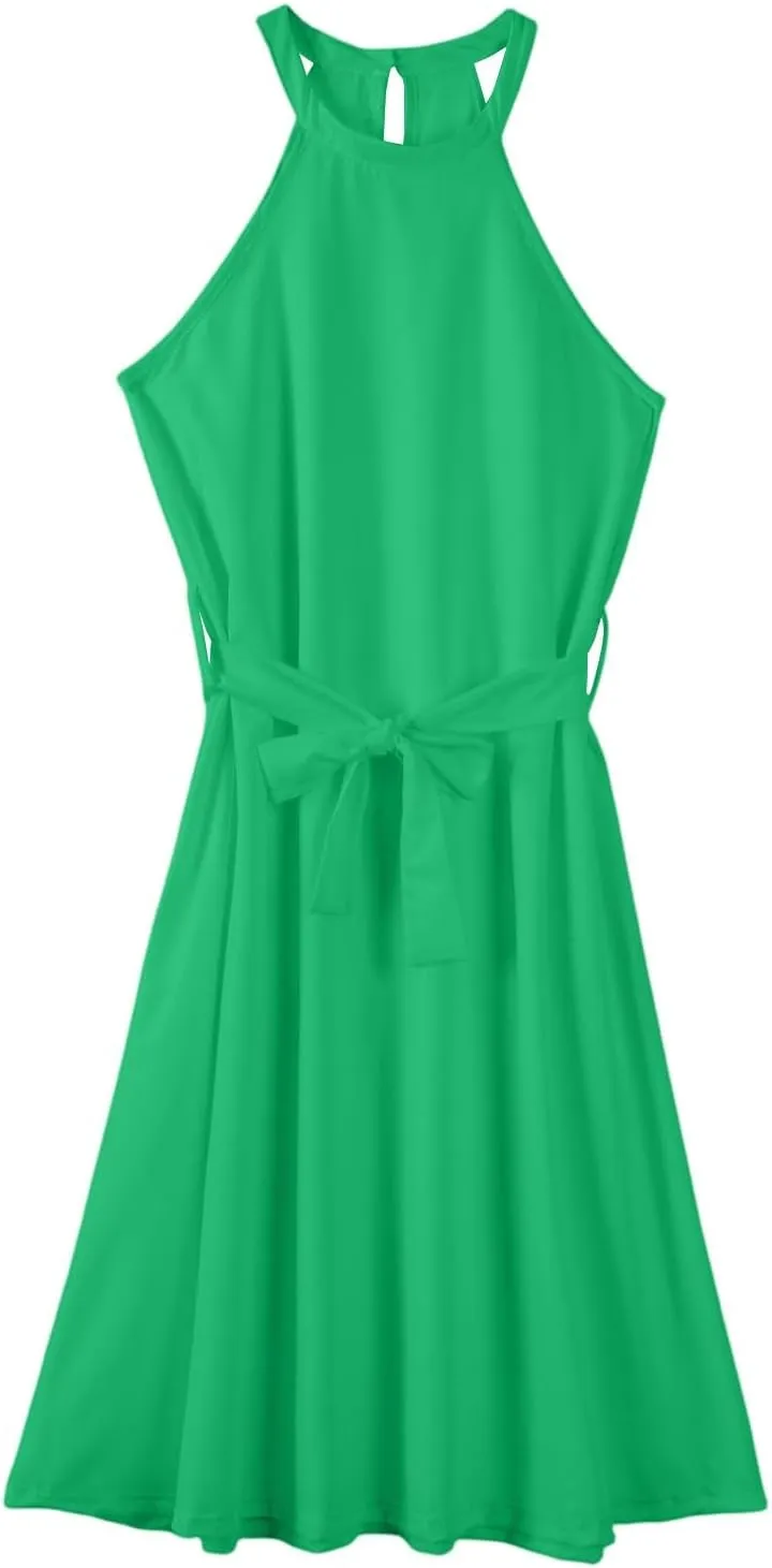 NBXNZWF Womens 2025 Summer Dresses Casual Sleeveless Floral Print Midi Dresses Loose Boho Beach Sundress with Adjustable Belt