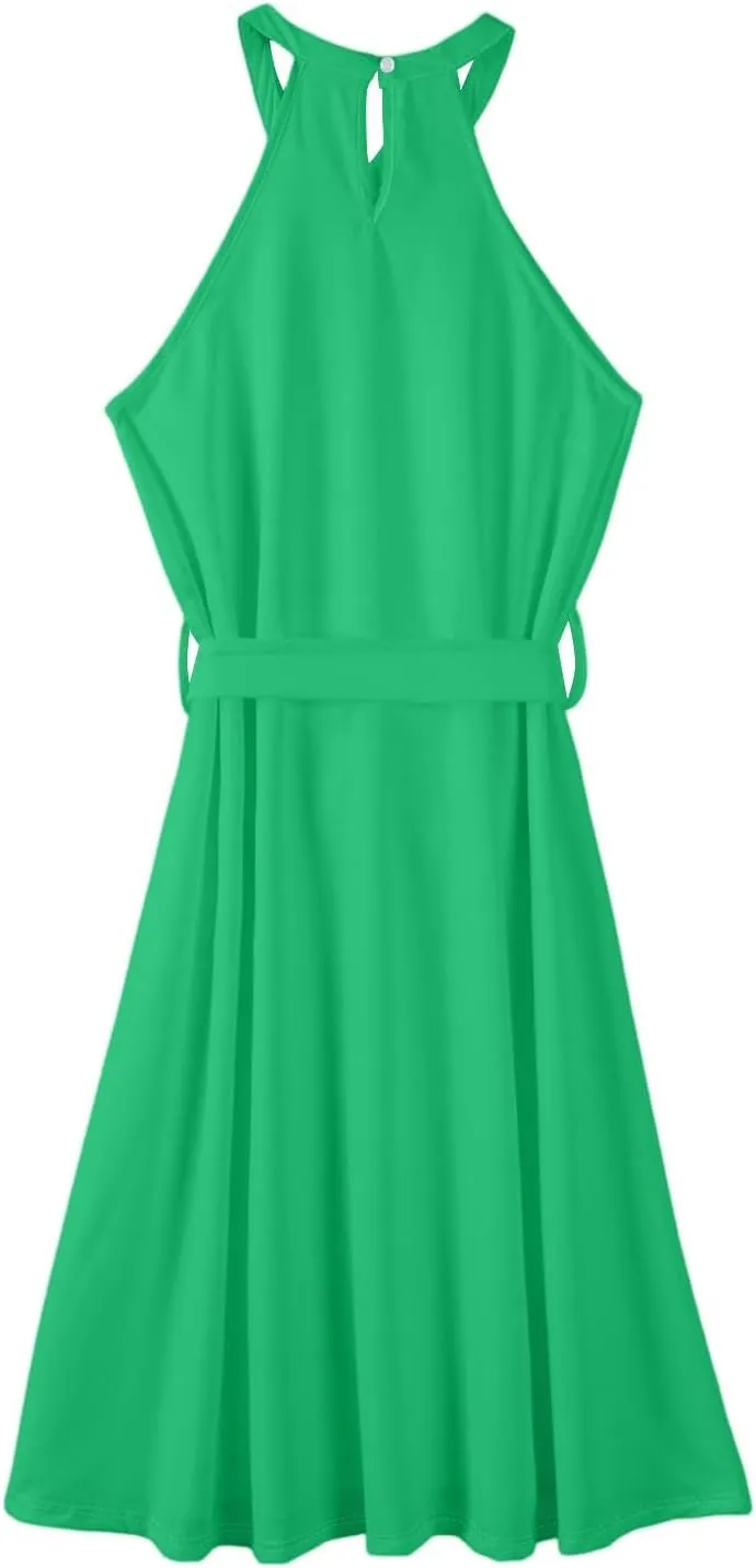 NBXNZWF Womens 2025 Summer Dresses Casual Sleeveless Floral Print Midi Dresses Loose Boho Beach Sundress with Adjustable Belt