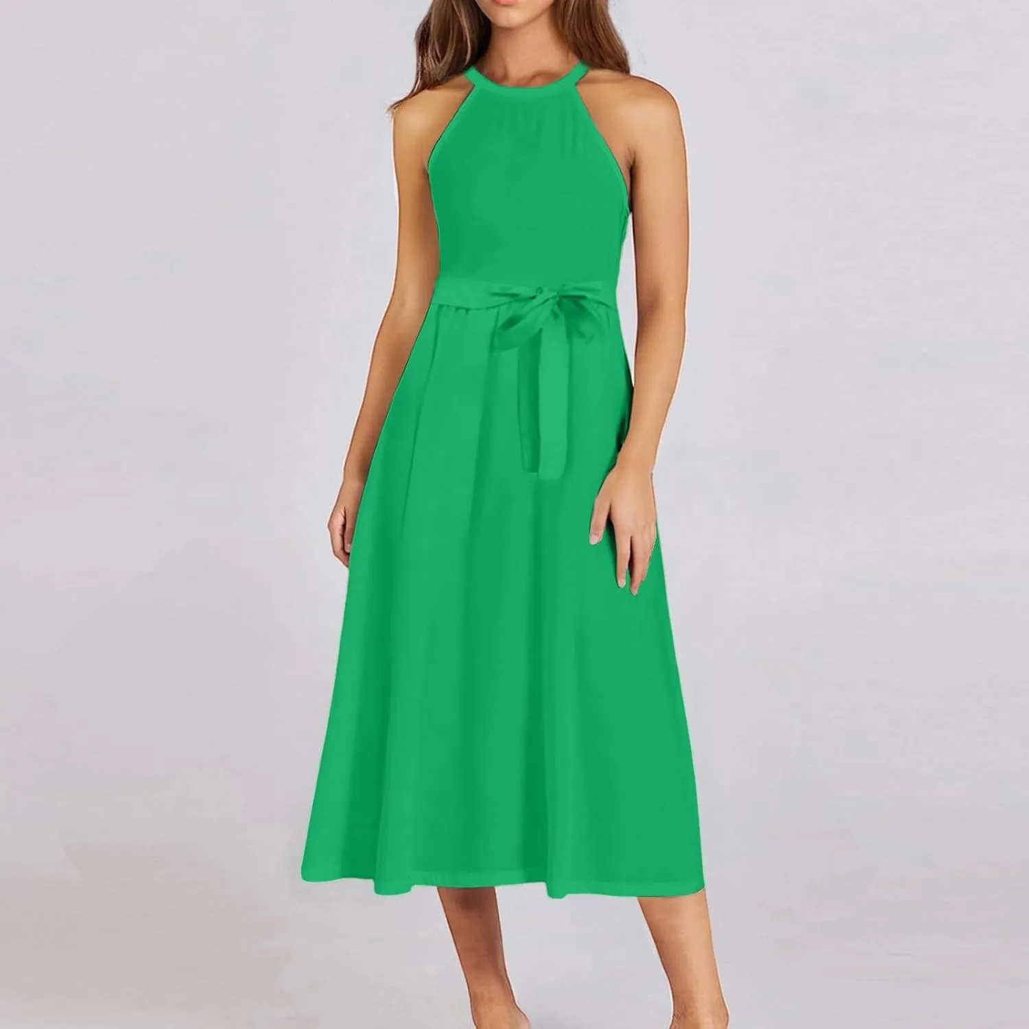 NBXNZWF Womens 2025 Summer Dresses Casual Sleeveless Floral Print Midi Dresses Loose Boho Beach Sundress with Adjustable Belt