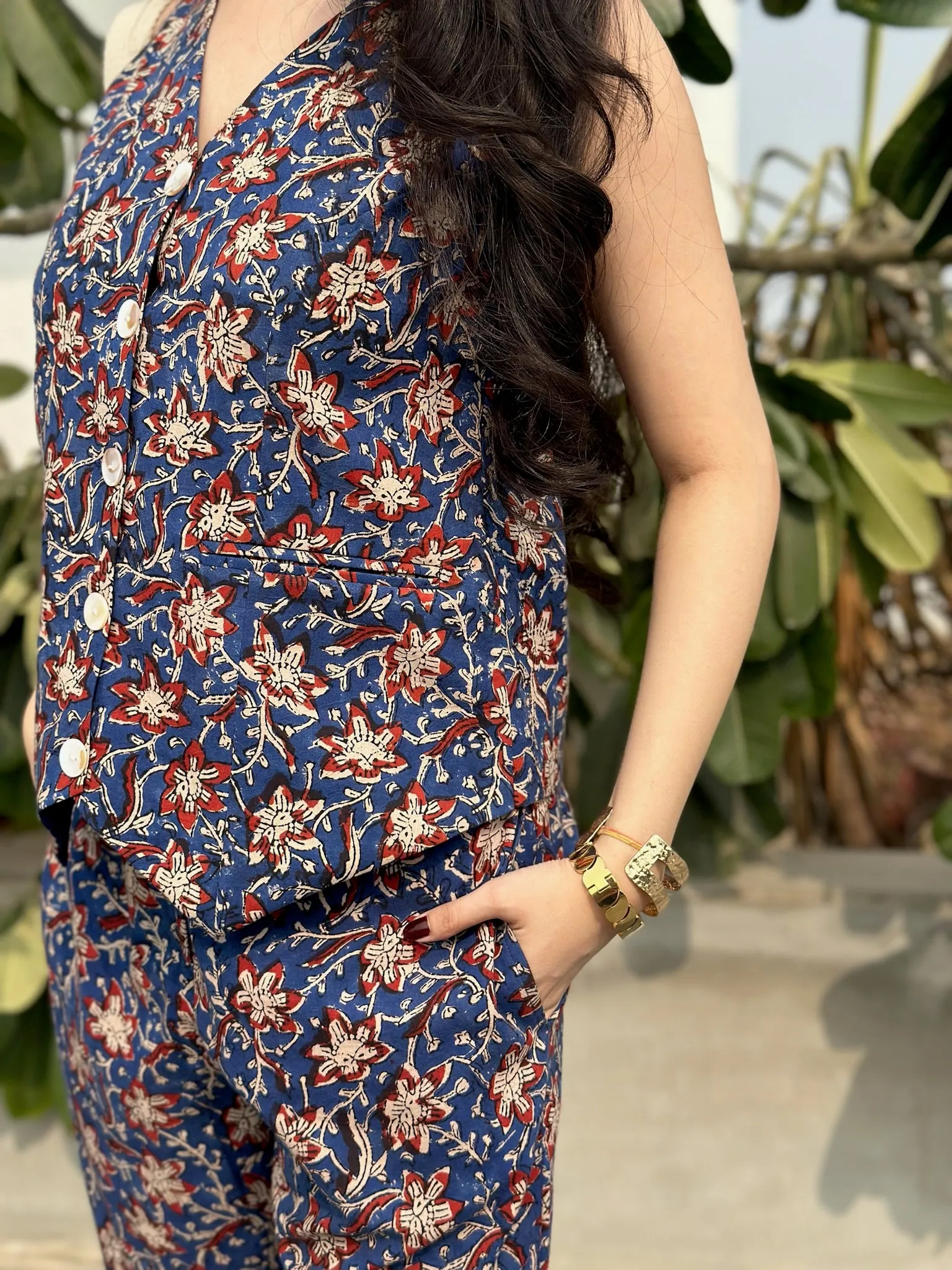 Nile Blue Floral Waistcoat Set