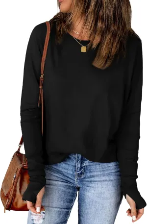 OFEEFAN Long Sleeve Shirts for Women Tunic Tops Thumb Hole Oversized Tshirts Fall Outfits