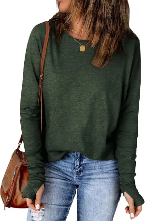 OFEEFAN Long Sleeve Shirts for Women Tunic Tops Thumb Hole Oversized Tshirts Fall Outfits