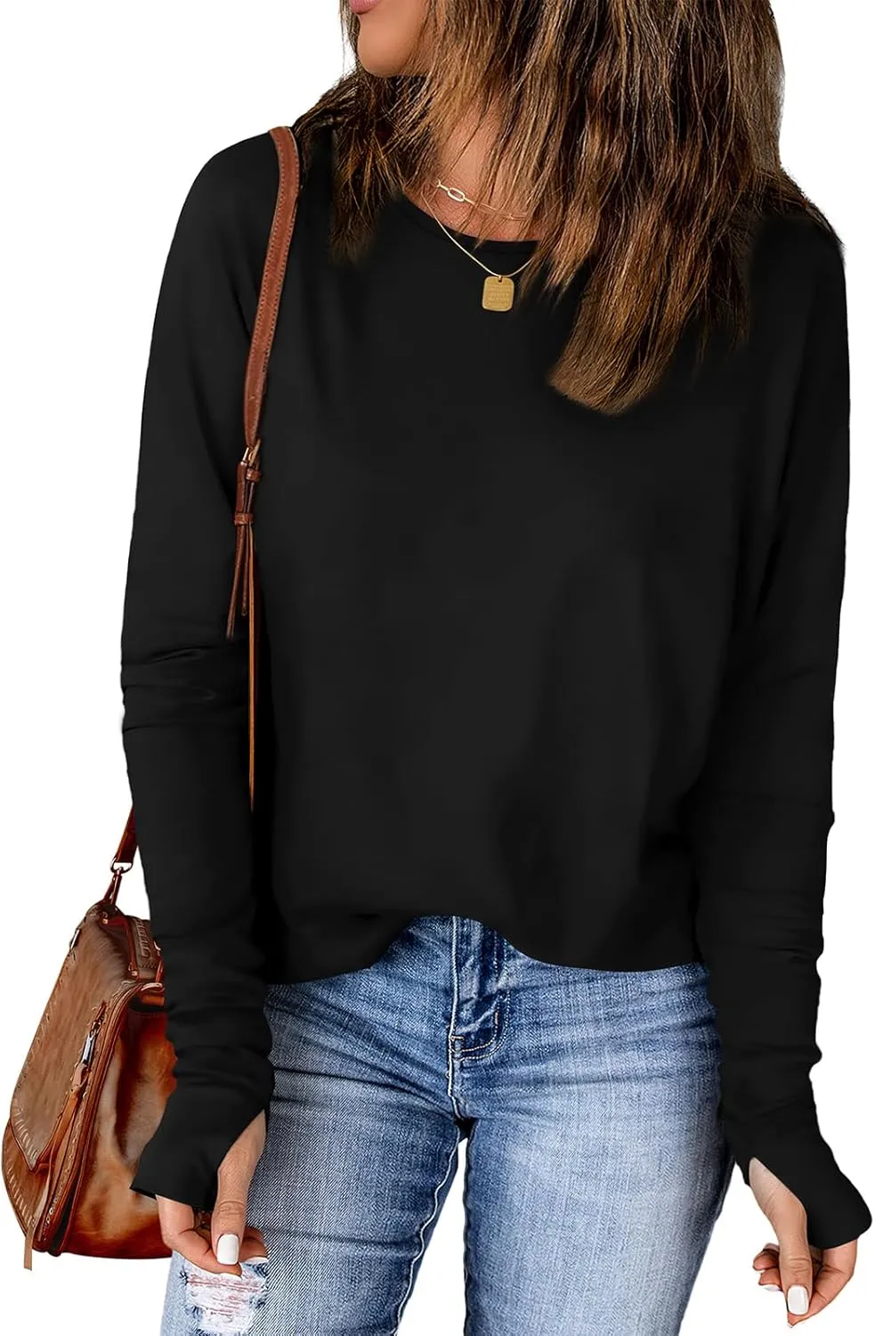 OFEEFAN Long Sleeve Shirts for Women Tunic Tops Thumb Hole Oversized Tshirts Fall Outfits