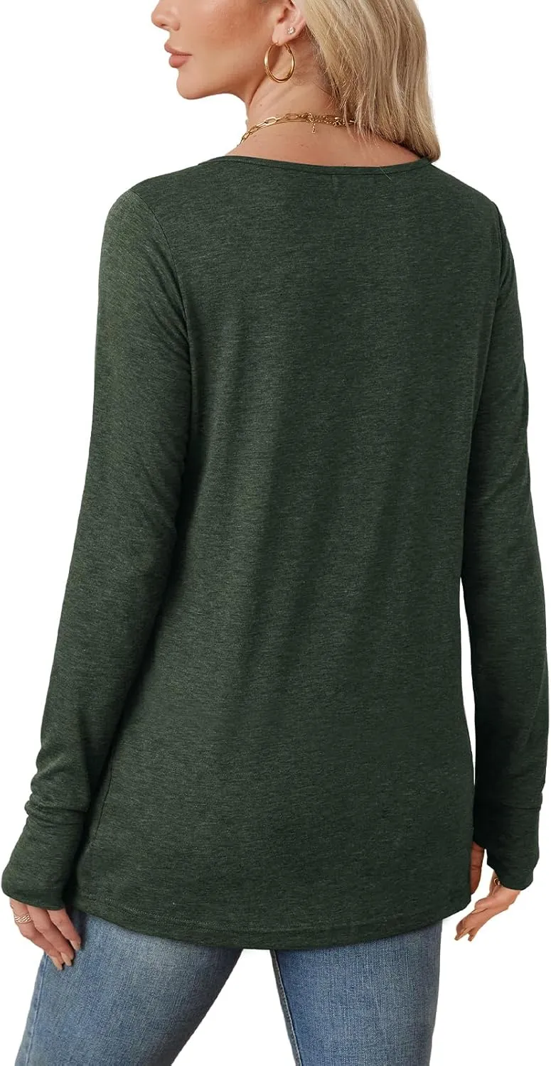 OFEEFAN Long Sleeve Shirts for Women Tunic Tops Thumb Hole Oversized Tshirts Fall Outfits