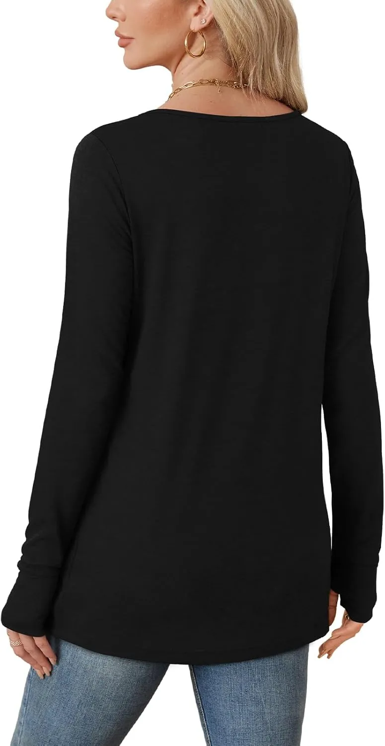 OFEEFAN Long Sleeve Shirts for Women Tunic Tops Thumb Hole Oversized Tshirts Fall Outfits