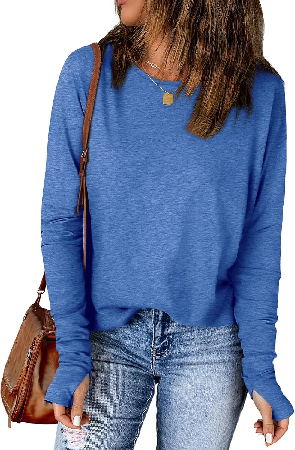 OFEEFAN Long Sleeve Shirts for Women Tunic Tops Thumb Hole Oversized Tshirts Fall Outfits