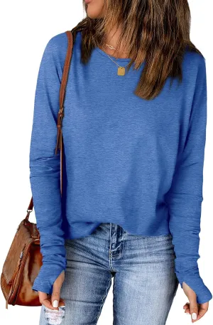 OFEEFAN Long Sleeve Shirts for Women Tunic Tops Thumb Hole Oversized Tshirts Fall Outfits