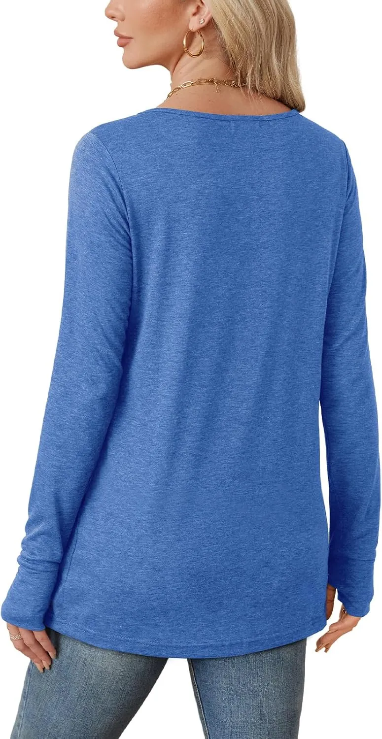 OFEEFAN Long Sleeve Shirts for Women Tunic Tops Thumb Hole Oversized Tshirts Fall Outfits