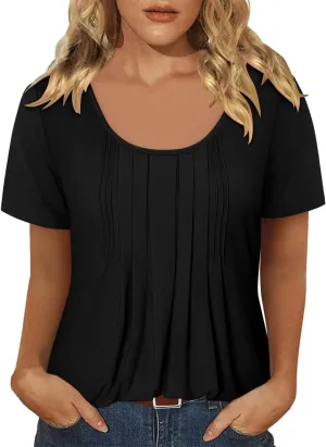 onlypuff Womens Flowy Tunic Tops Short Sleeve Shirts Round Neck Ladies Blouses Summer Fashon Trendy Top