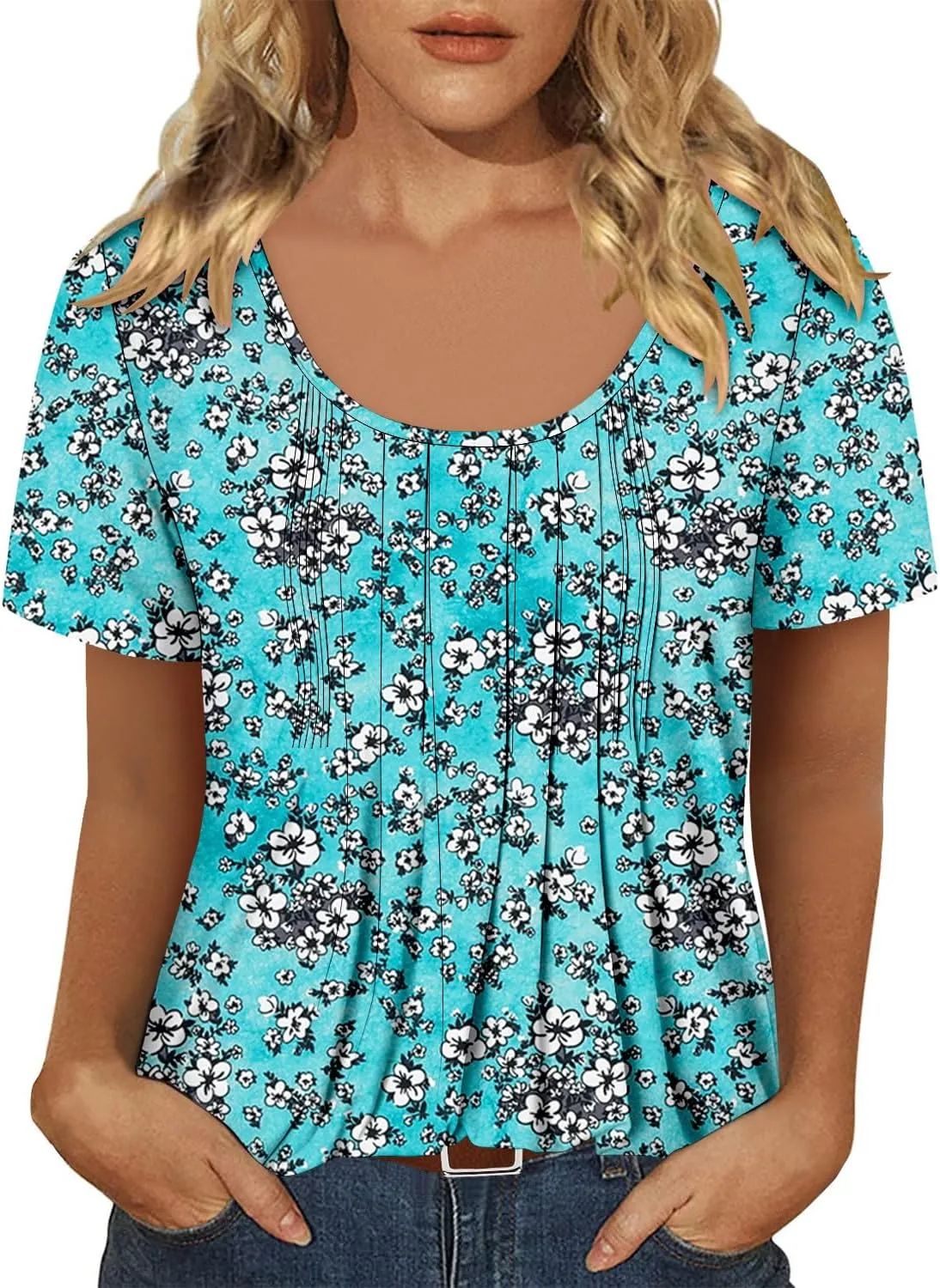 onlypuff Womens Flowy Tunic Tops Short Sleeve Shirts Round Neck Ladies Blouses Summer Fashon Trendy Top
