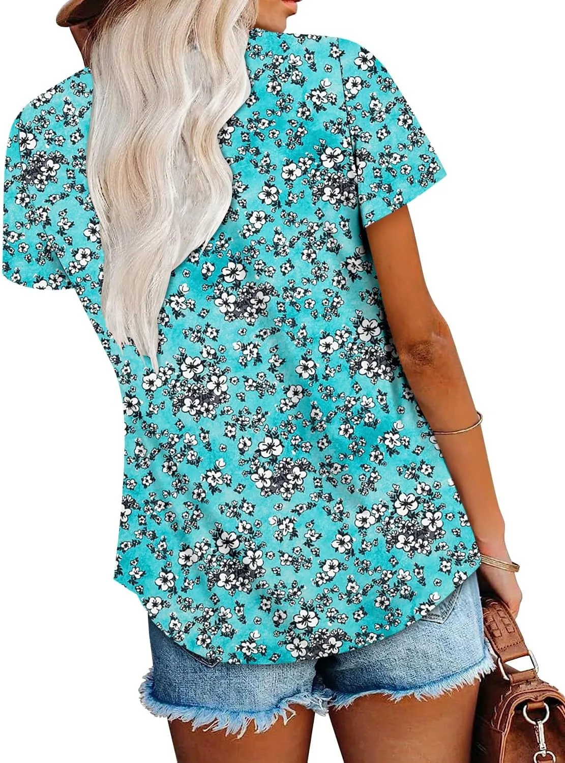 onlypuff Womens Flowy Tunic Tops Short Sleeve Shirts Round Neck Ladies Blouses Summer Fashon Trendy Top