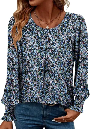 ONLYSHE Women's Long Sleeve Shirts Crewneck Tops TShirts Ladies Casual Flowy Tunic Tops Ruffle Fall Blouse