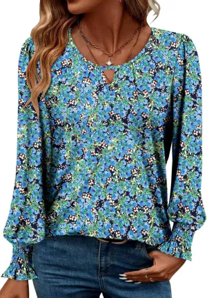 ONLYSHE Women's Long Sleeve Shirts Crewneck Tops TShirts Ladies Casual Flowy Tunic Tops Ruffle Fall Blouse