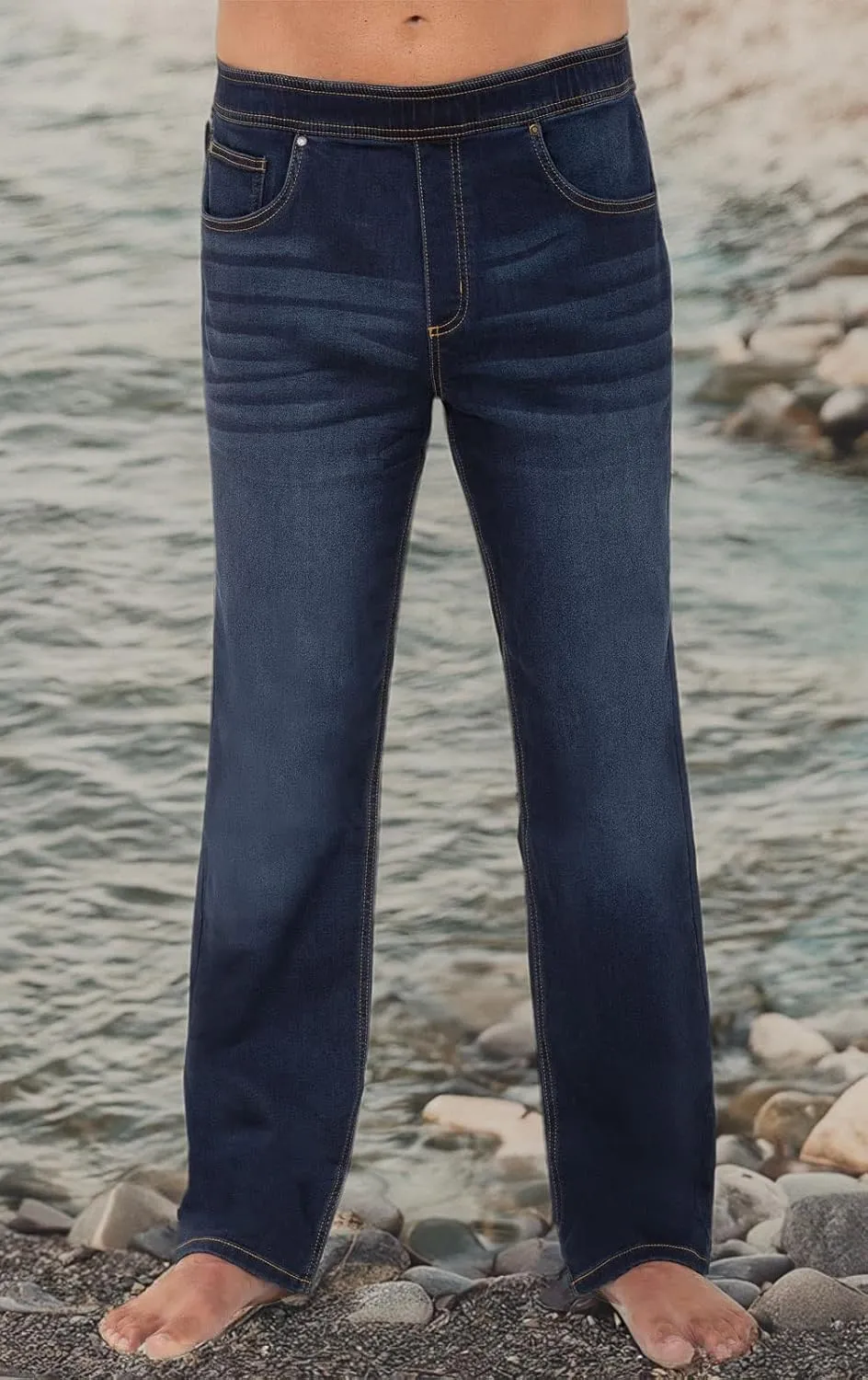 PajamaJeans Mens Pull On Jeans - Elastic Waist Pants Men - Pajama Jeans Denim Straight Leg Sweatpant Jeans Men Pull Up Jeans